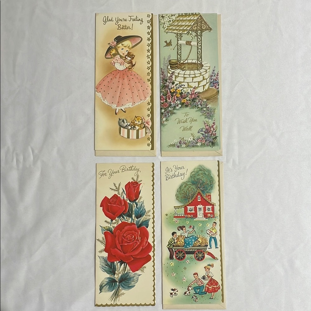 Vintage Birthday/Well Wishes Greeting Cards Set